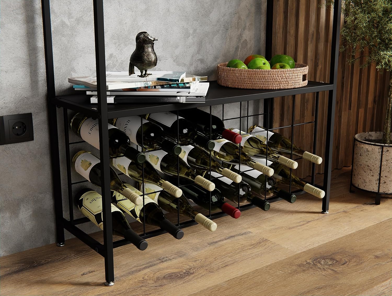CARLA HOME Large Wine Rack for 20 Bottles with Wood Countertop and Sturdy Metal Frame-1992735289159847940