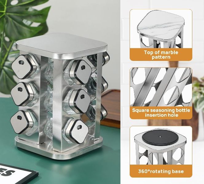 CARLA HOME Rotating Spice Rack Organizer with 20 Glass Jars for Kitchen Countertop-1992735296076255233