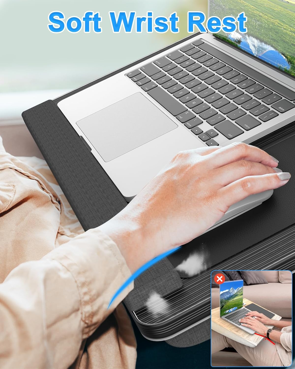 CARLA HOME Oversized Portable Lap Desk with Cushion,Mouse Pad, Tablet and Phone Holder which Fits Up to 17 Inch Laptops for Bed or Sofa (Black)-1992735301117808642