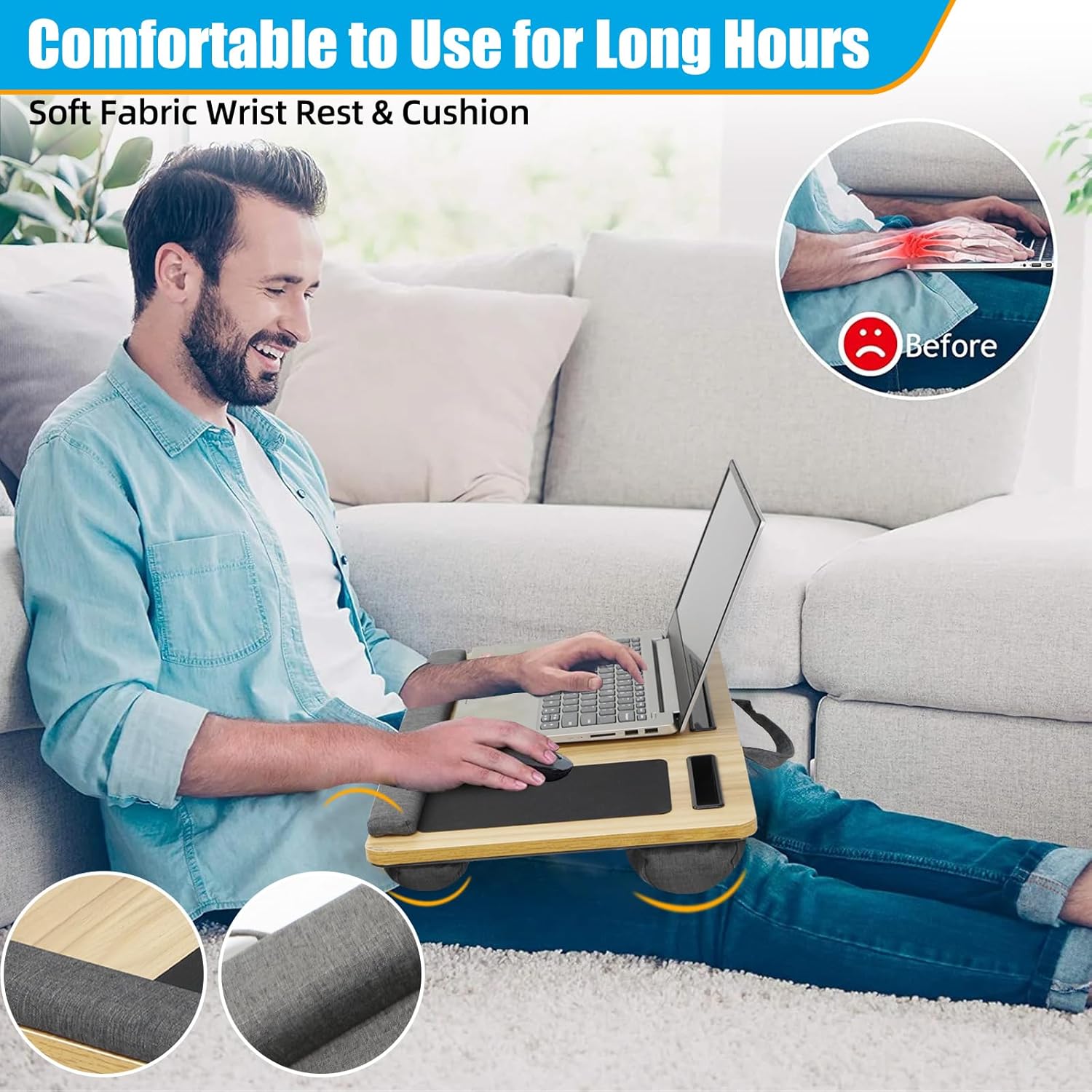 CARLA HOME Oversized Portable Lap Desk with Cushion,Mouse Pad, Tablet and Phone Holder which Fits Up to 17 Inch Laptops for Bed or Sofa (Black)-1992735301117808645