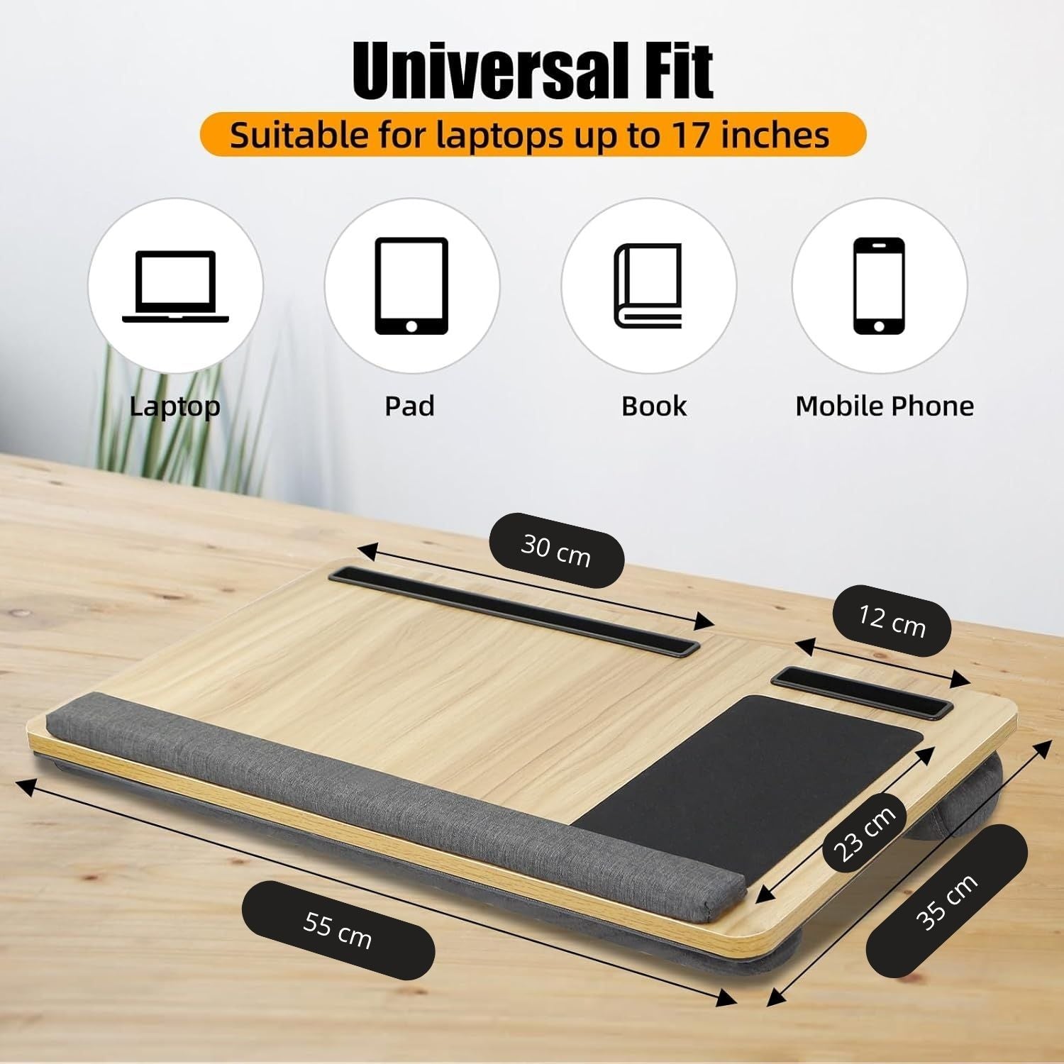 CARLA HOME Oversized Portable Lap Desk with Cushion,Mouse Pad, Tablet and Phone Holder which Fits Up to 17 Inch Laptops for Bed or Sofa (Brown)-1992735301461741569