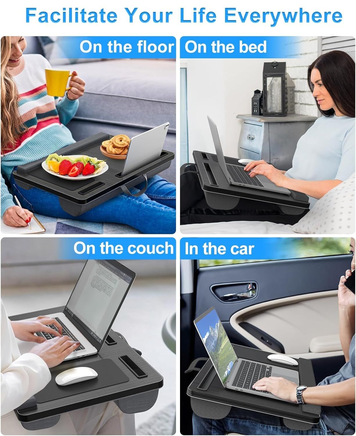 CARLA HOME Oversized Portable Lap Desk with Cushion,Mouse Pad, Tablet and Phone Holder which Fits Up to 17 Inch Laptops for Bed or Sofa (Brown)-1992735301461741574