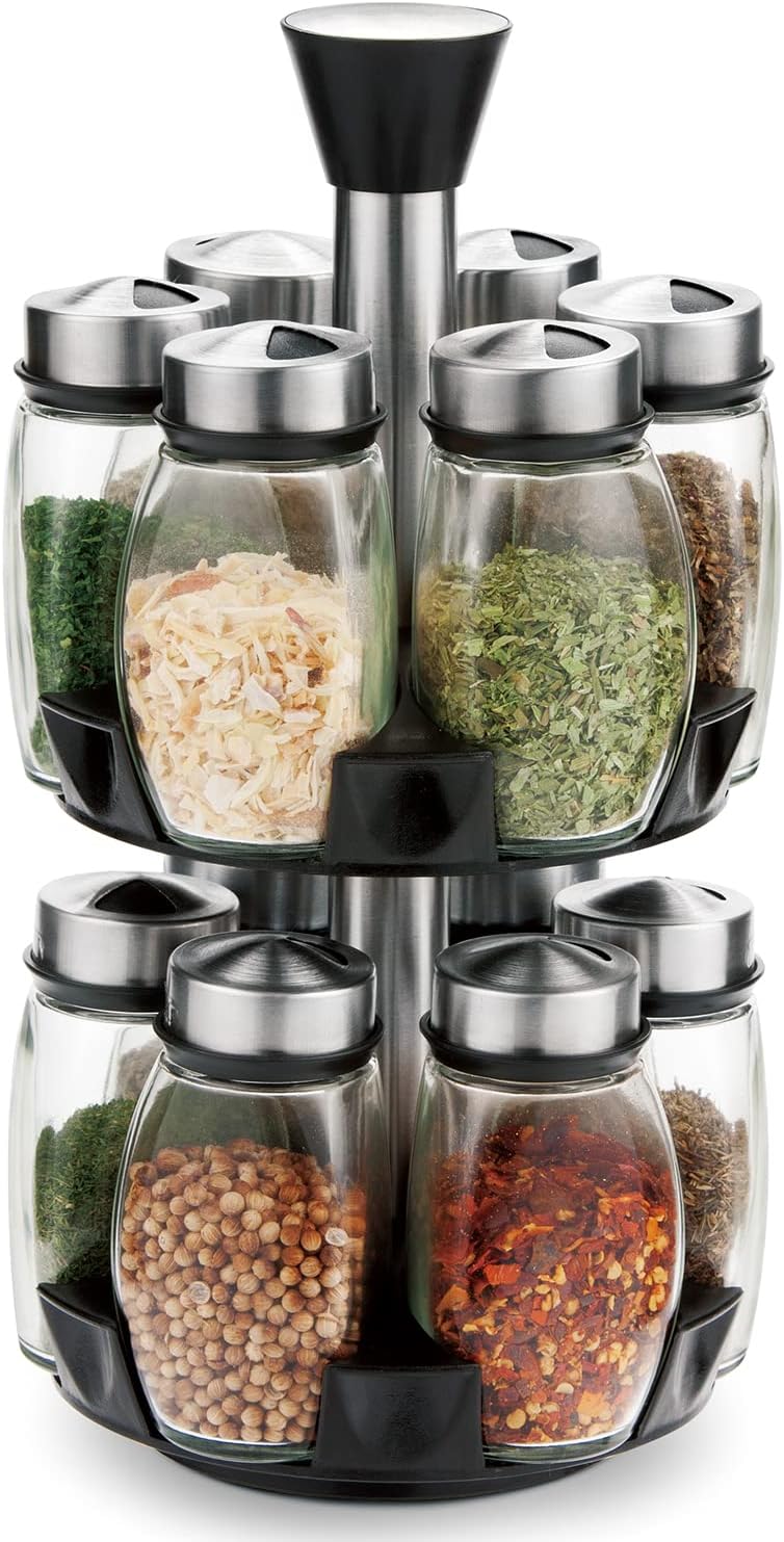 CARLA HOME Rotating Spice Rack Organizer with 16 Glass Jars for Kitchen Seasoning and Herb Storage-1992735291793870848