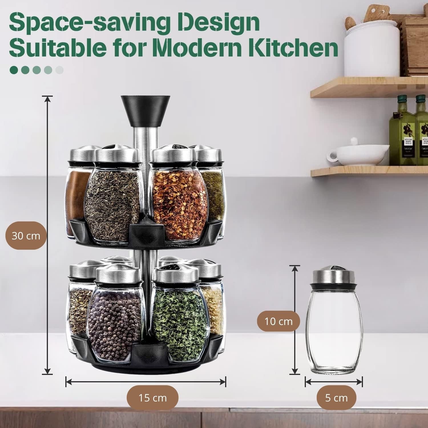 CARLA HOME Rotating Spice Rack Organizer with 16 Glass Jars for Kitchen Seasoning and Herb Storage-1992735291793870849