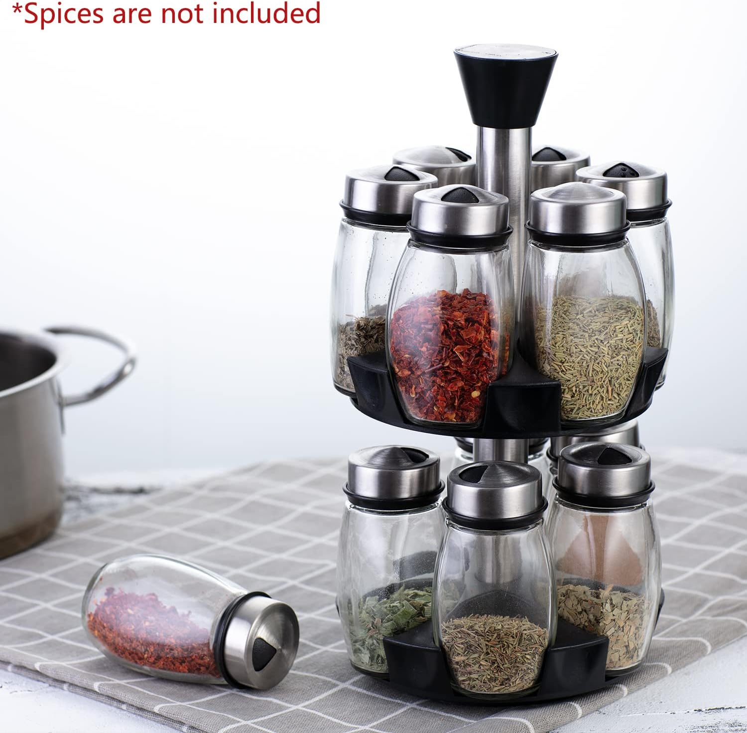 CARLA HOME Rotating Spice Rack Organizer with 16 Glass Jars for Kitchen Seasoning and Herb Storage-1992735291793870854