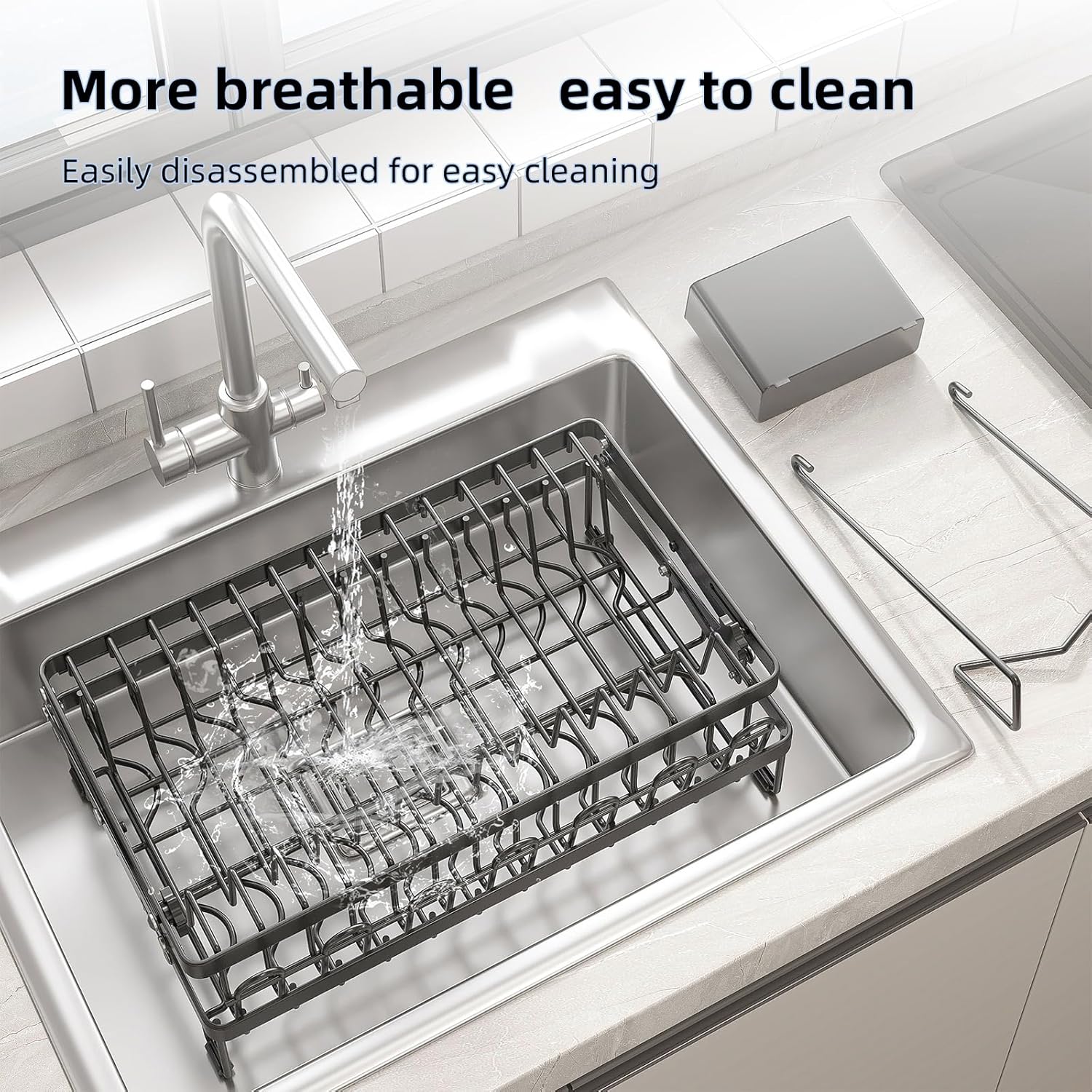 CARLA HOME 2-Tier Dish Drying Rack with Drainage Tray, Utensil Holder, Cup Hooks & Cutting Board Rack for Kitchen (Black)-1992735295317086213