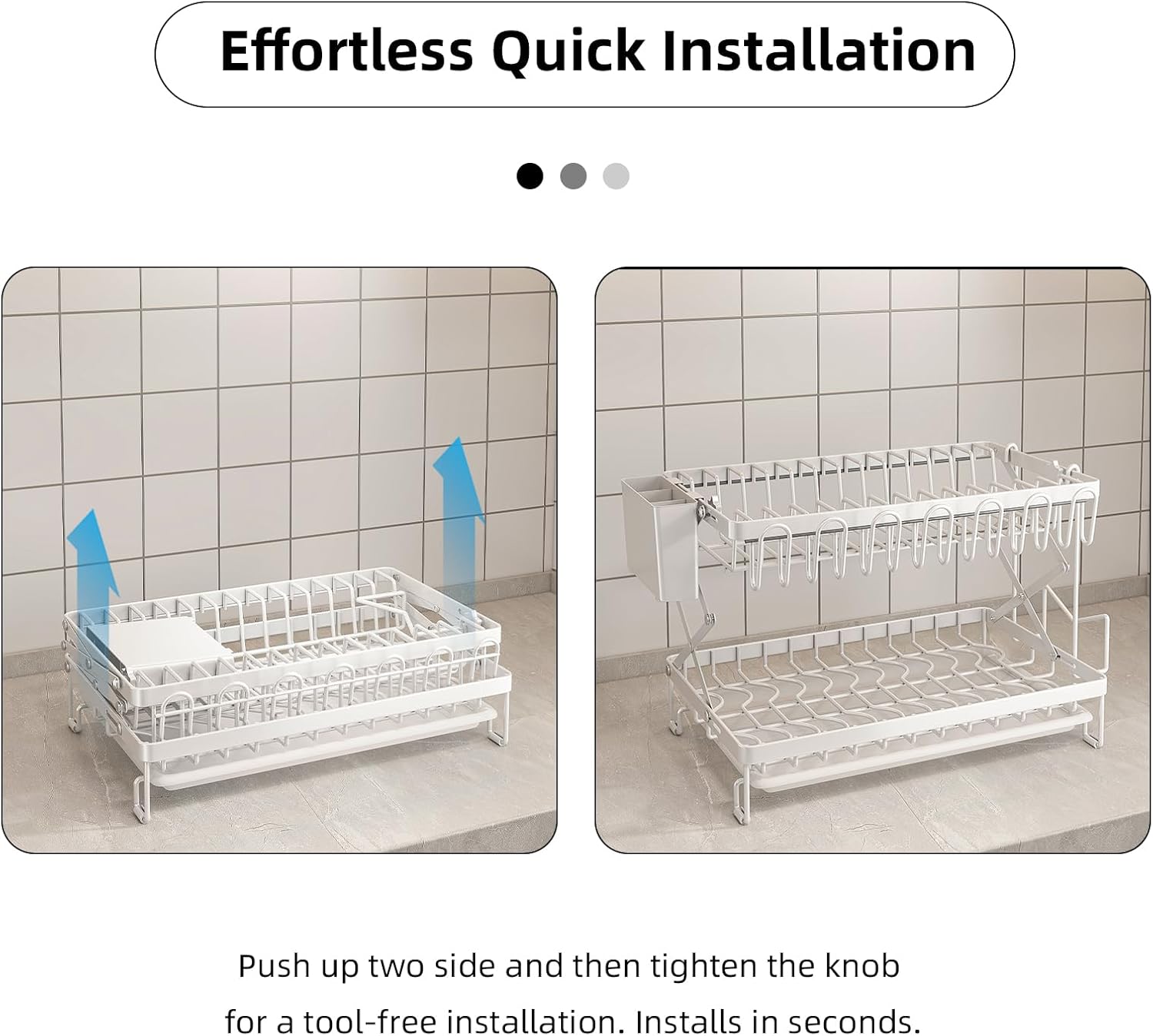 CARLA HOME 2-Tier Dish Drying Rack with Drainage Tray, Utensil Holder, Cup Hooks & Cutting Board Rack for Kitchen (White)-1992735296239833093