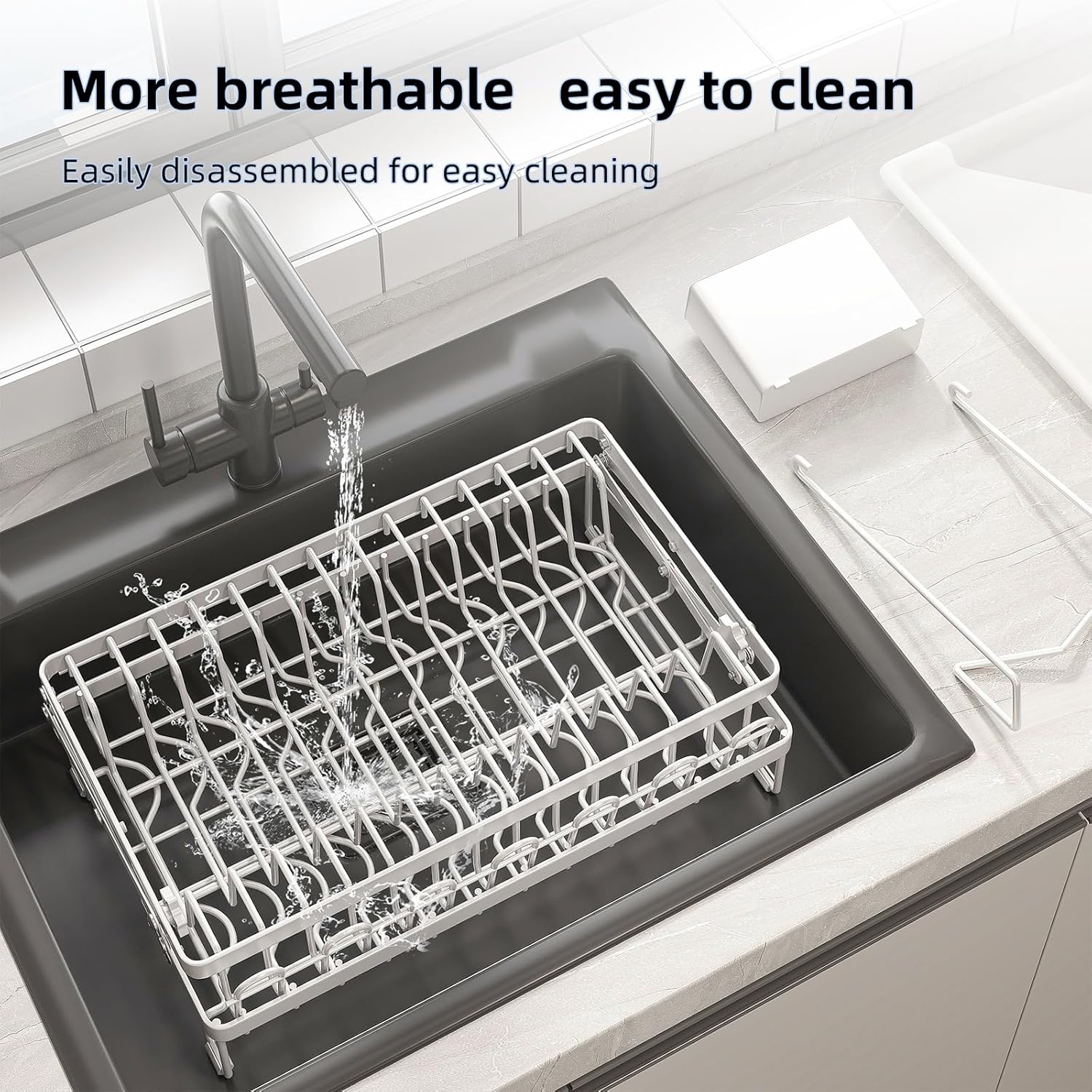 CARLA HOME 2-Tier Dish Drying Rack with Drainage Tray, Utensil Holder, Cup Hooks & Cutting Board Rack for Kitchen (White)-1992735296239833094