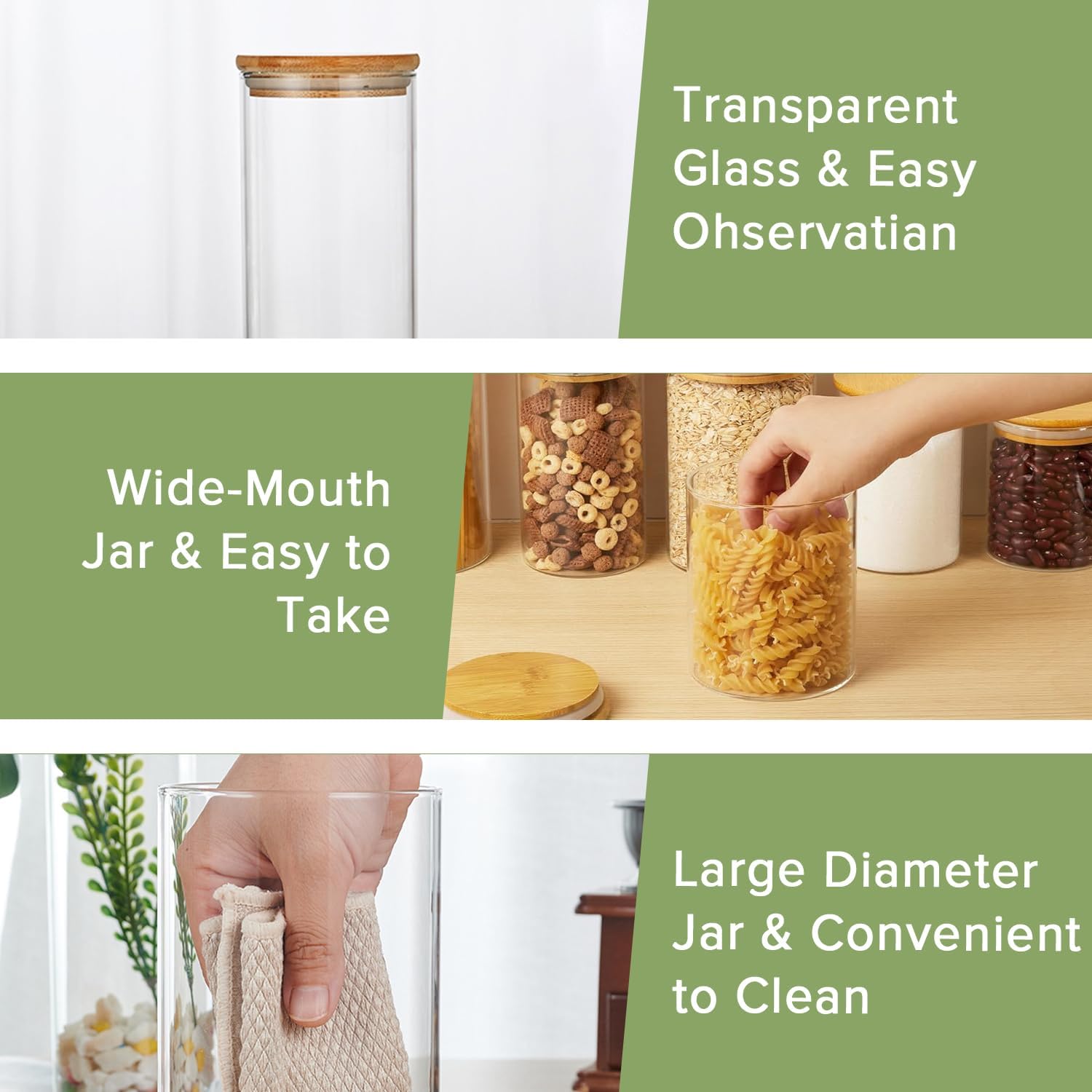 CARLA HOME 6 Pack Glass Storage Jars with Bamboo Lids for Kitchen Pantry, Pasta, Snacks, Cookies, Candy & More-1992735290023874563