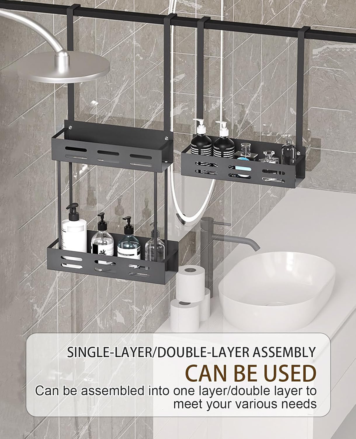CARLA HOME Over the Door 2-tier Shower Caddy Organizer Shelf with Hooks for Bathroom-1992735298336985090