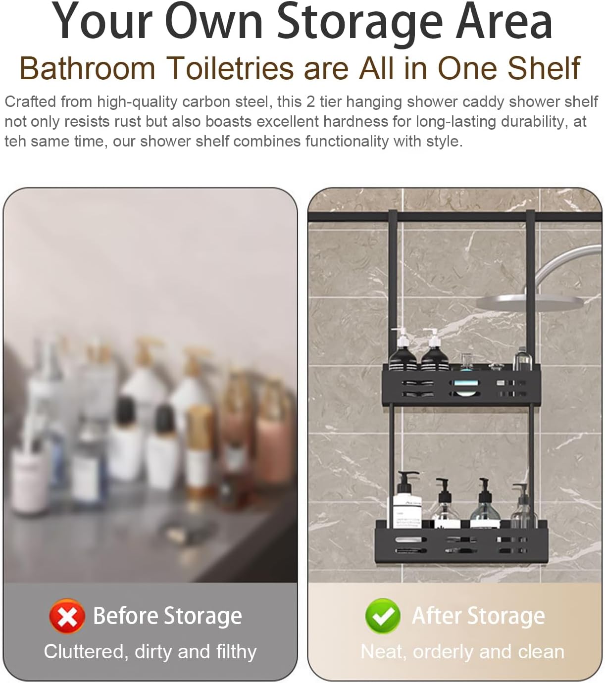 CARLA HOME Over the Door 2-tier Shower Caddy Organizer Shelf with Hooks for Bathroom-1992735298336985091