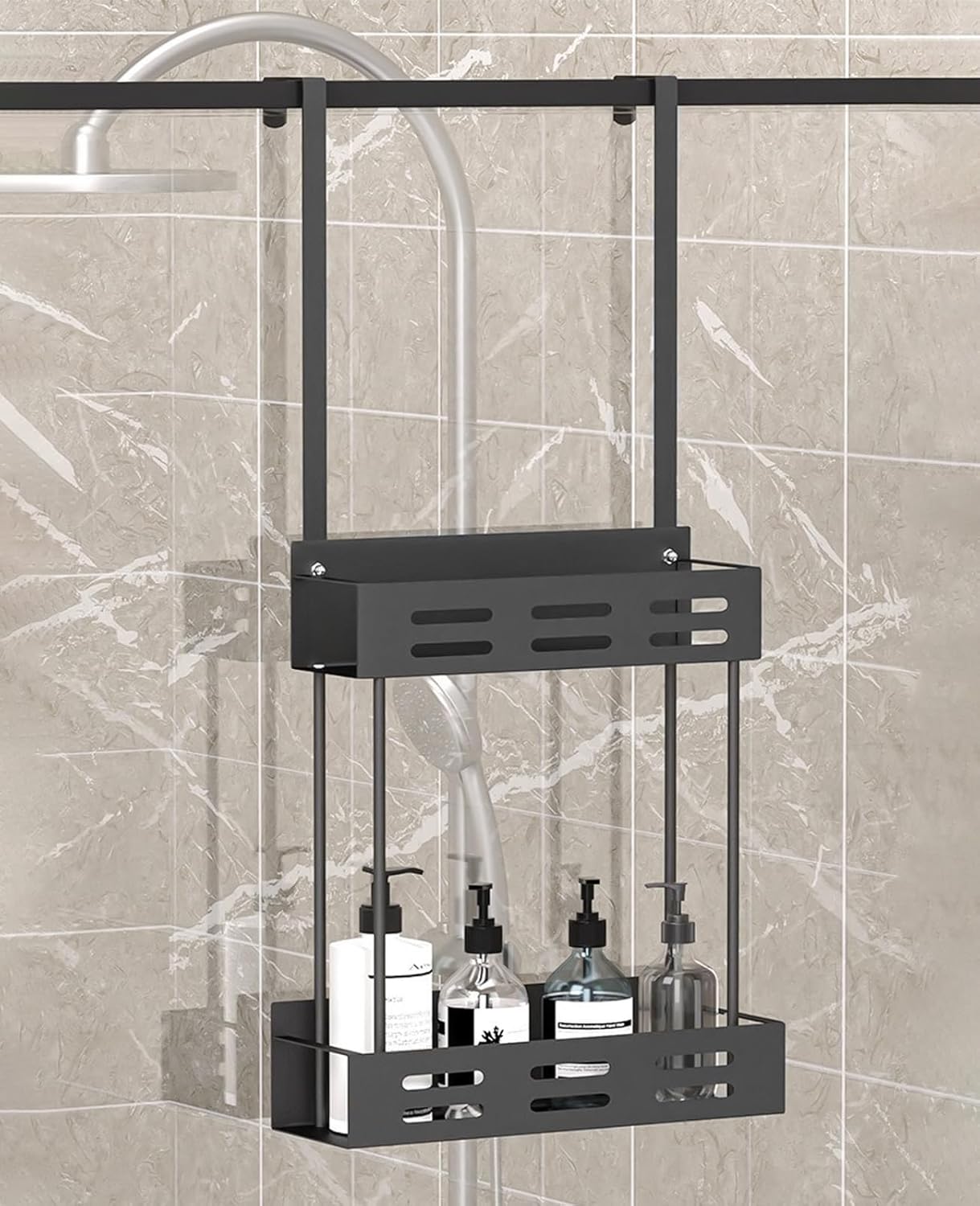 CARLA HOME Over the Door 2-tier Shower Caddy Organizer Shelf with Hooks for Bathroom-1992735298336985094