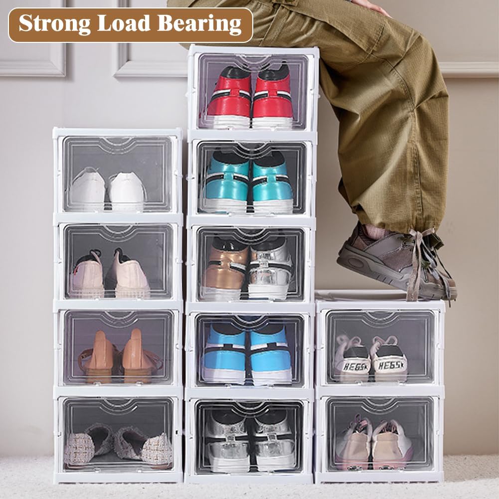 CARLA HOME 6-Tier Stackable Shoe Storage Box Organizer with Clear Door for Closet, Entryway or Cabinet-1992735297300992002