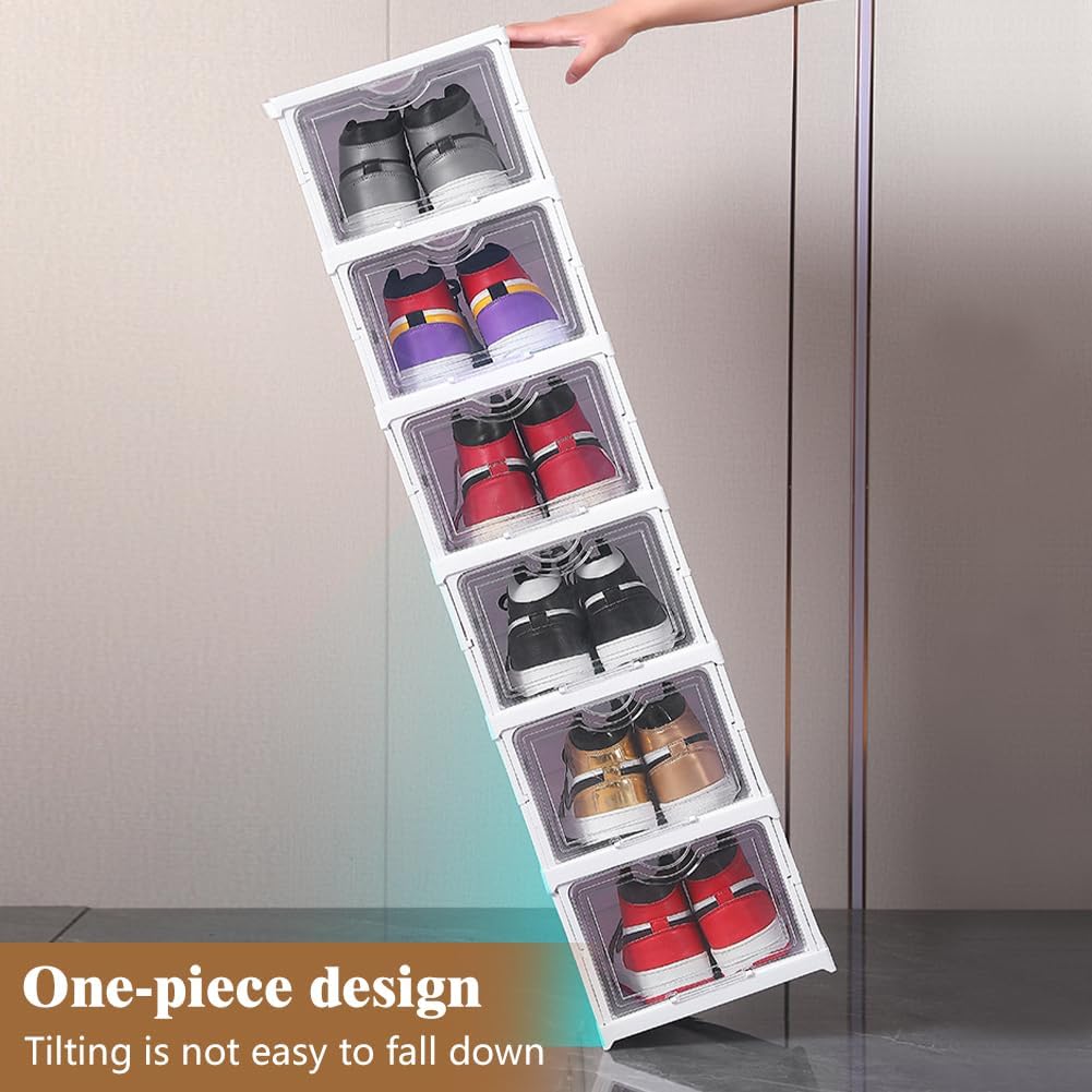 CARLA HOME 6-Tier Stackable Shoe Storage Box Organizer with Clear Door for Closet, Entryway or Cabinet-1992735297300992005