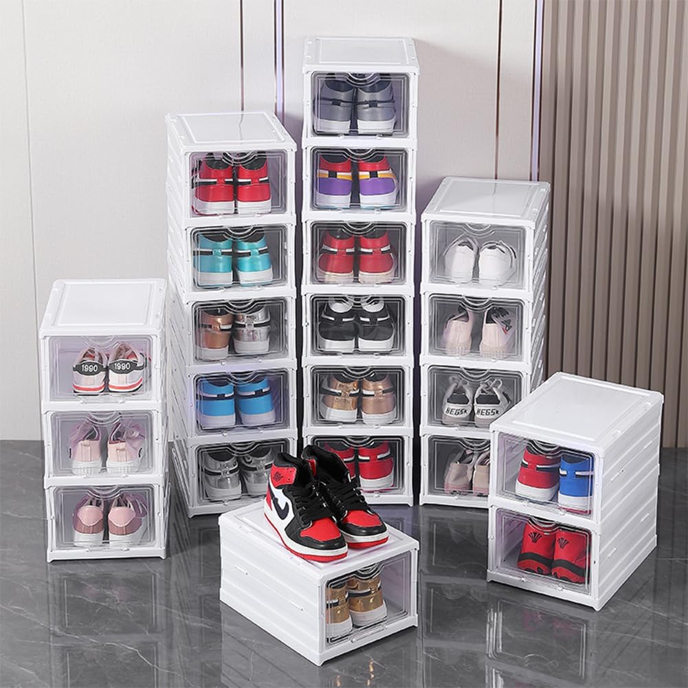 CARLA HOME 3-Tier Stackable Shoe Storage Box Organizer with Clear Door for Closet, Entryway or Cabinet-1992735295149314057