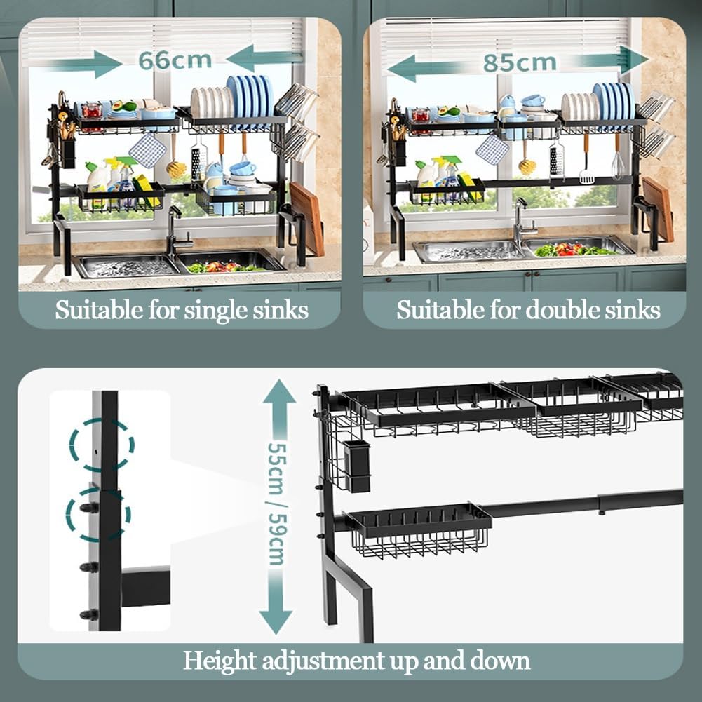 CARLA HOME Adjustable Over the Sink Dish Drying Rack with Utensil Holder, Hooks & Cutting Board Rack for Kitchen Counter Storage-1992735294436282372