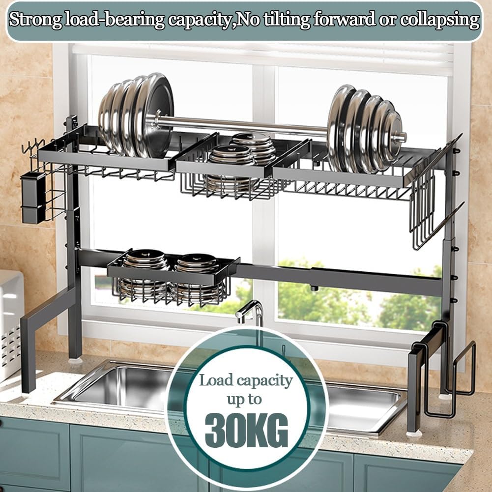 CARLA HOME Adjustable Over the Sink Dish Drying Rack with Utensil Holder, Hooks & Cutting Board Rack for Kitchen Counter Storage-1992735294436282373
