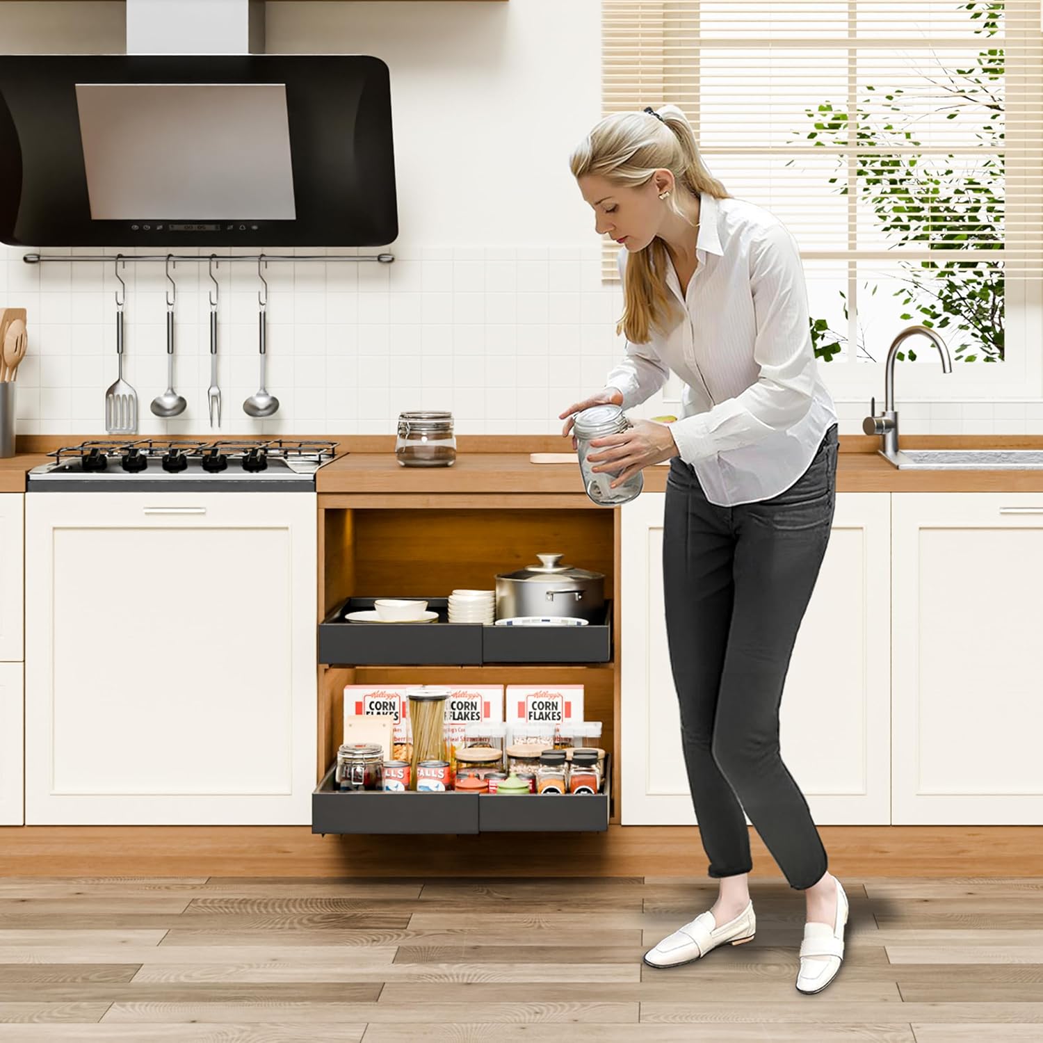 CARLA HOME 2 Pack Pull Out Cabinet Organizer Expandable for Cabinets with Adjustable Slide Out Shelves and Easy Installation (Black)-1992735300954230790