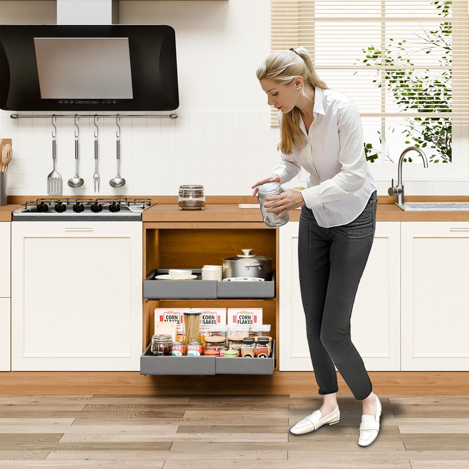 CARLA HOME 2 Pack Pull Out Cabinet Organizer Expandable for Cabinets with Adjustable Slide Out Shelves and Easy Installation (Grey)-1992735294251732998