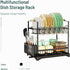 CARLA HOME 2-Tier Large Dish Drying Rack with Drainboard, Utensil Holder, Glass Hooks & Cutlery Storage (Black)-1992735292666286082