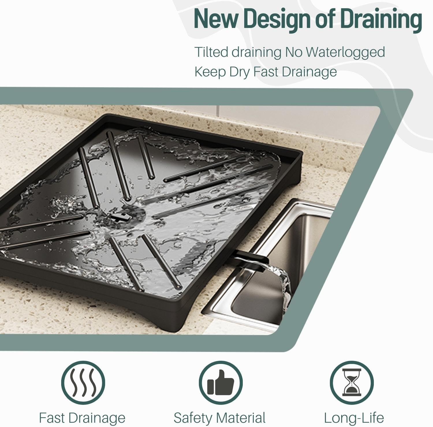 CARLA HOME 2-Tier Large Dish Drying Rack with Drainboard, Utensil Holder, Glass Hooks & Cutlery Storage (Black)-1992735292666286083