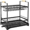 CARLA HOME 2-Tier Large Dish Drying Rack with Drainboard, Utensil Holder, Glass Hooks & Cutlery Storage (Black)-1992735292666286088