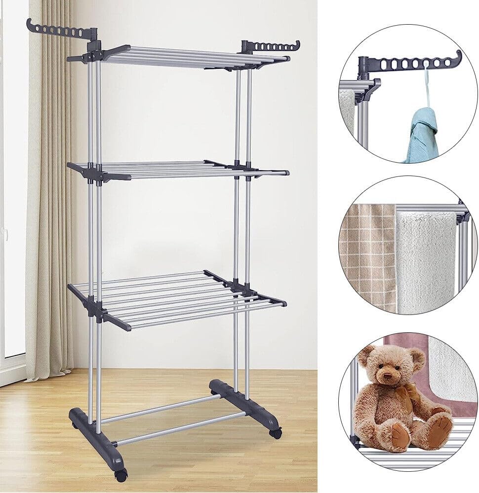 CARLA HOME Folding Clothes Drying Rack with Wheels and Adjustable Side Wings for Laundry Rack and Clothes Storage (Upgraded Model)-1992735299213594628