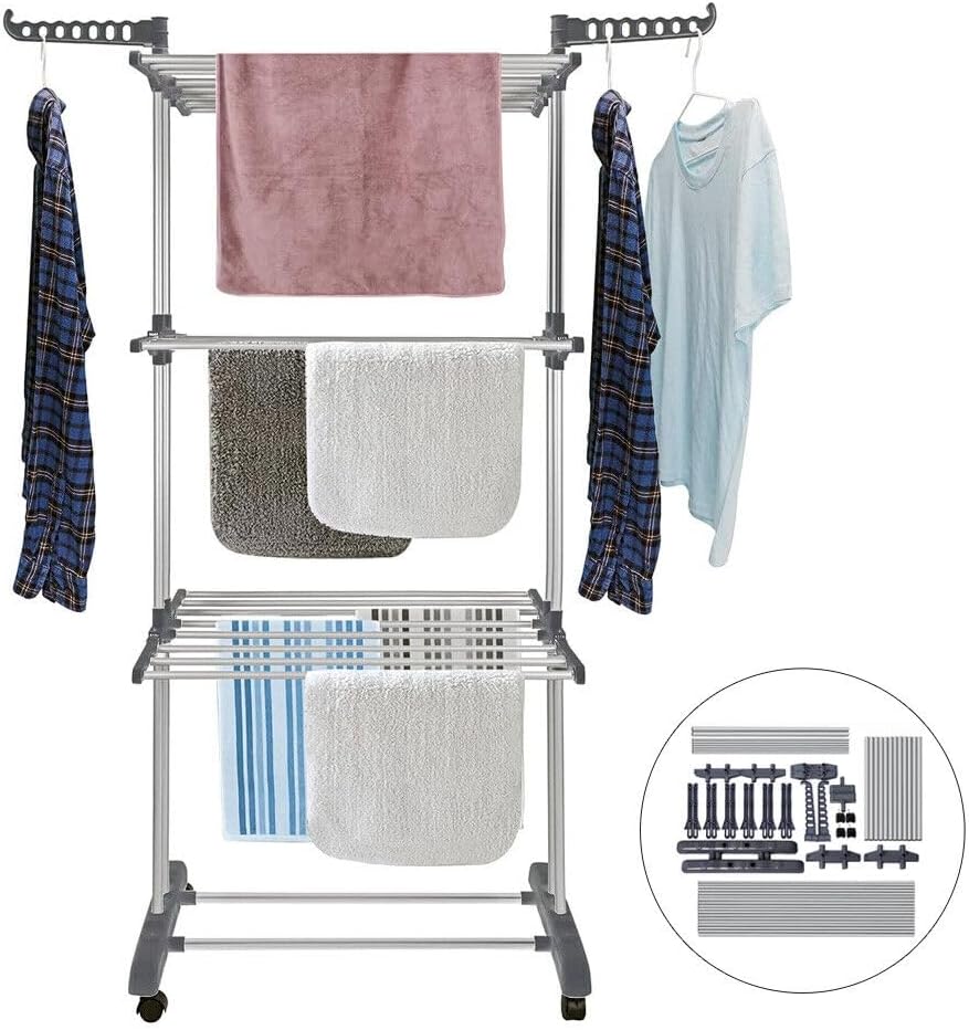CARLA HOME Folding Clothes Drying Rack with Wheels and Adjustable Side Wings for Laundry Rack and Clothes Storage (Upgraded Model)-1992735299213594631