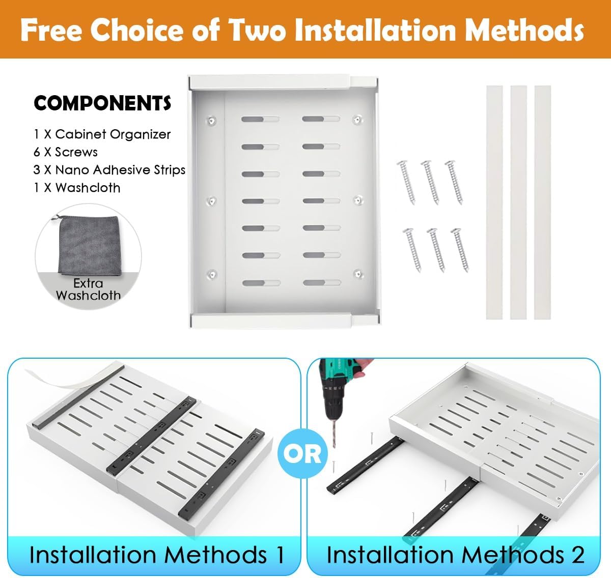 CARLA HOME 2 Pack Pull Out Cabinet Organizer Expandable for Cabinets with Adjustable Slide Out Shelves and Easy Installation (White)-1992735300601909255