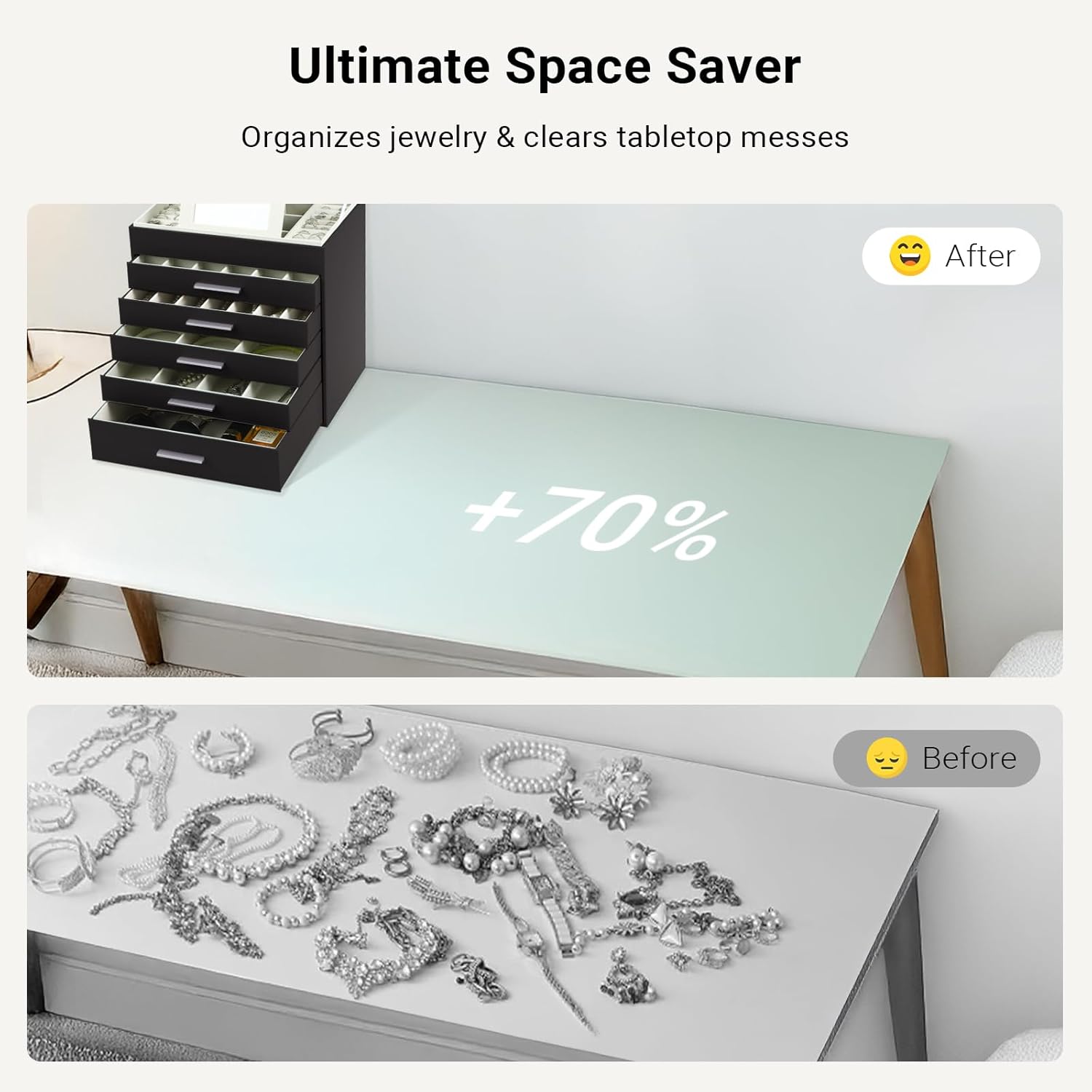 CARLA HOME  6-Layer Large Jewelry Organizer Box for Women with Mirror, Drawers, Hooks & Dividers for Rings, Necklaces, Bracelets, Ideal Gift for Women (Black)-1992735298160824324