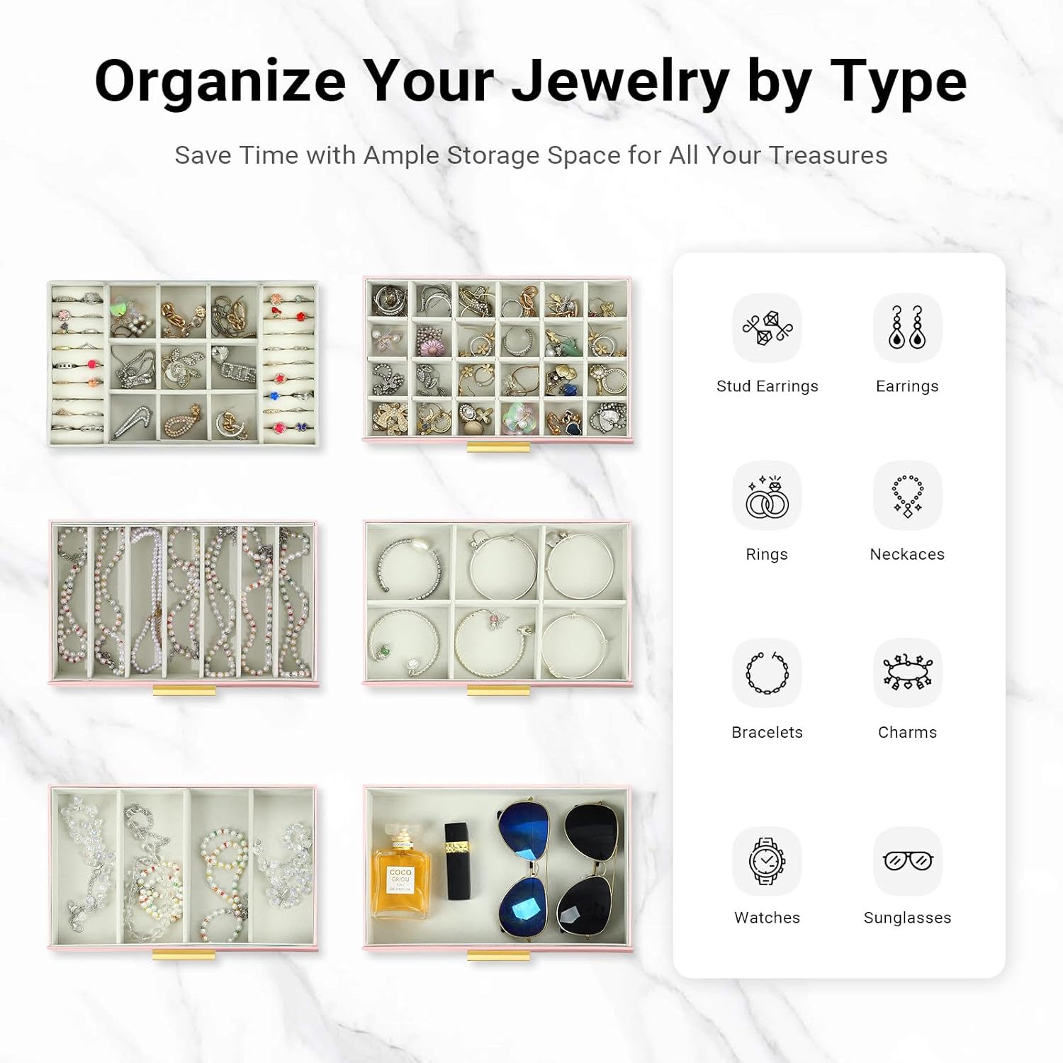 CARLA HOME  6-Layer Large Jewelry Organizer Box for Women with Mirror, Drawers, Hooks & Dividers for Rings, Necklaces, Bracelets, Ideal Gift for Women (Pink)-1992735292494319621