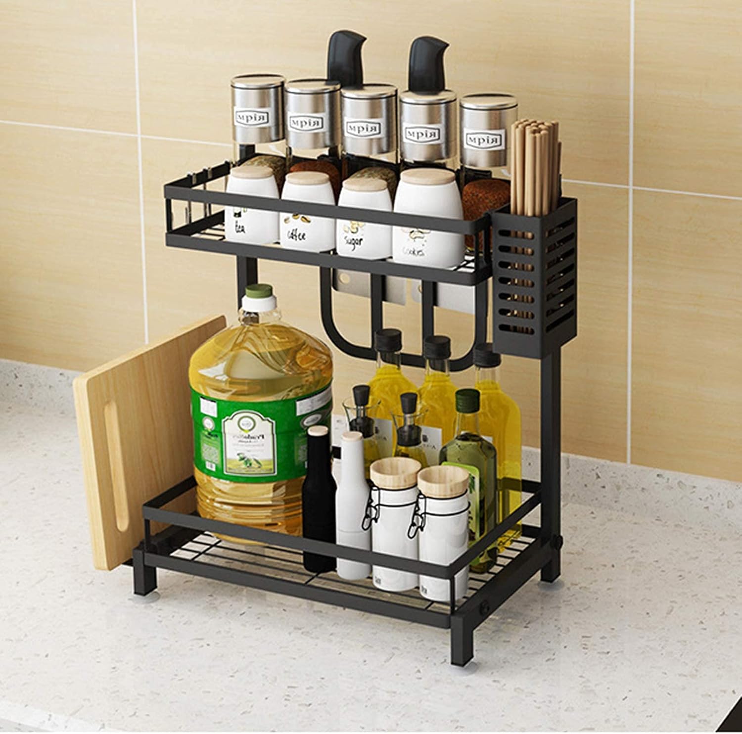 CARLA HOME 2-Tier Kitchen Spice Rack Organizer Storage Shelf for Condiments, Oil Bottles, Utensils, Cutting Board & More-1992735302300602369
