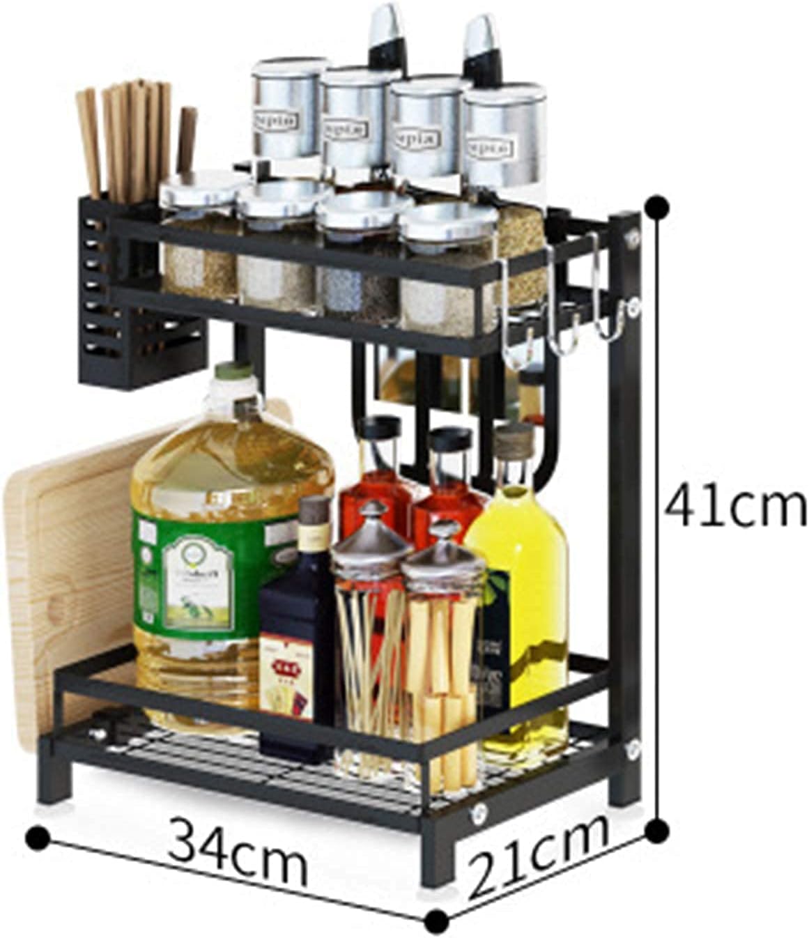 CARLA HOME 2-Tier Kitchen Spice Rack Organizer Storage Shelf for Condiments, Oil Bottles, Utensils, Cutting Board & More-1992735302300602370