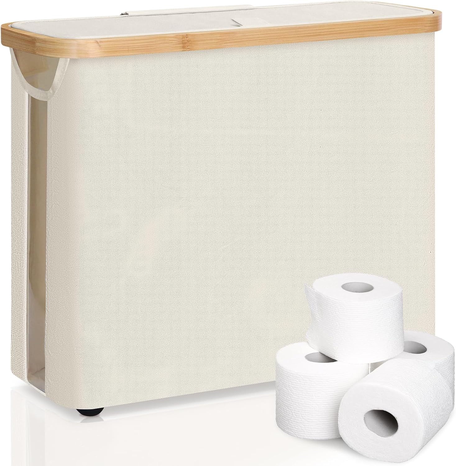 CARLA HOME 2 Pack Toilet Paper Storage Basket Holds Up to 12 Rolls with Bamboo Lid and Handle for RV Closet (White)-1978962263985491977