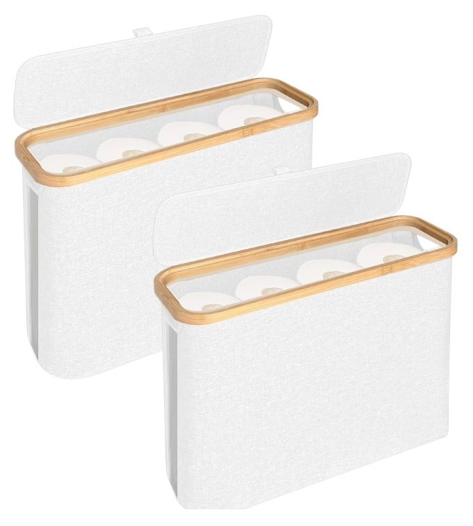 CARLA HOME 2 Pack Toilet Paper Storage Basket Holds Up to 12 Rolls with Bamboo Lid and Handle for RV Closet (White)-1978962263985491968