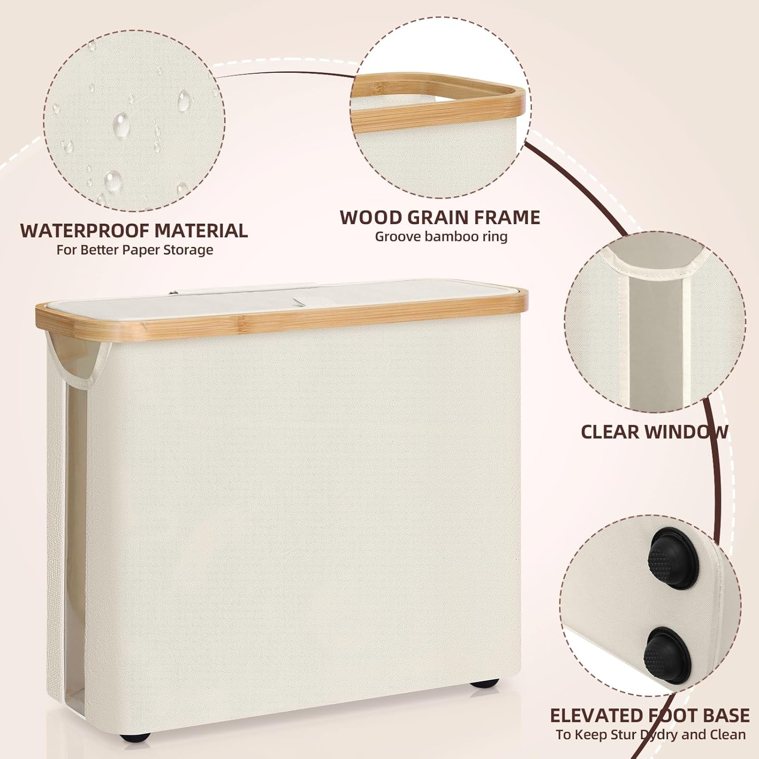 CARLA HOME 2 Pack Toilet Paper Storage Basket Holds Up to 12 Rolls with Bamboo Lid and Handle for RV Closet (White)-1978962263985491971