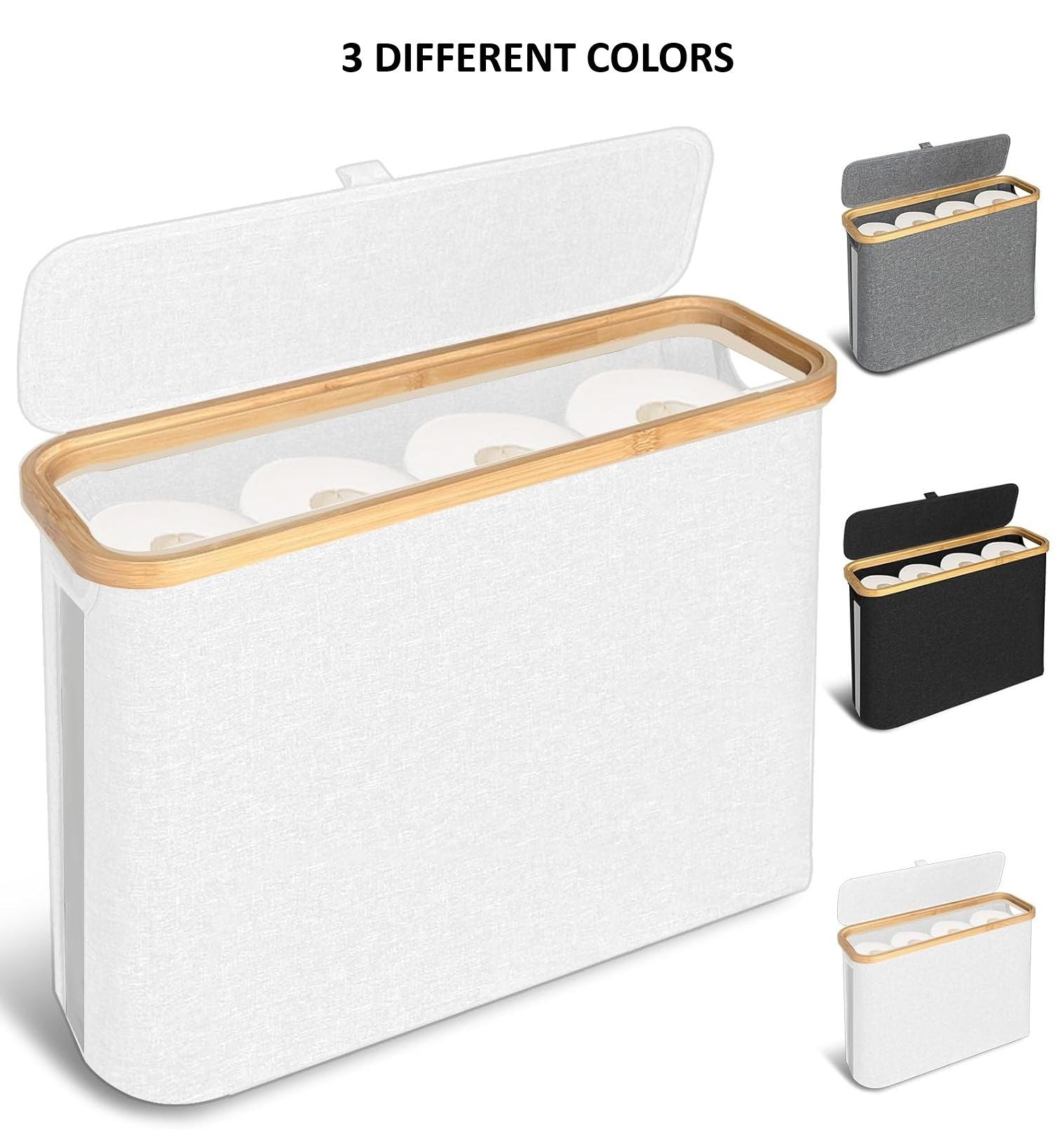 CARLA HOME 2 Pack Toilet Paper Storage Basket Holds Up to 12 Rolls with Bamboo Lid and Handle for RV Closet (White)-1978962263985491976