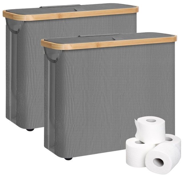 CARLA HOME 2 pack Toilet Paper Storage Basket Holds Up to 12 Rolls with Bamboo Lid and Handle for RV Closet (Grey)-1978962264329424896