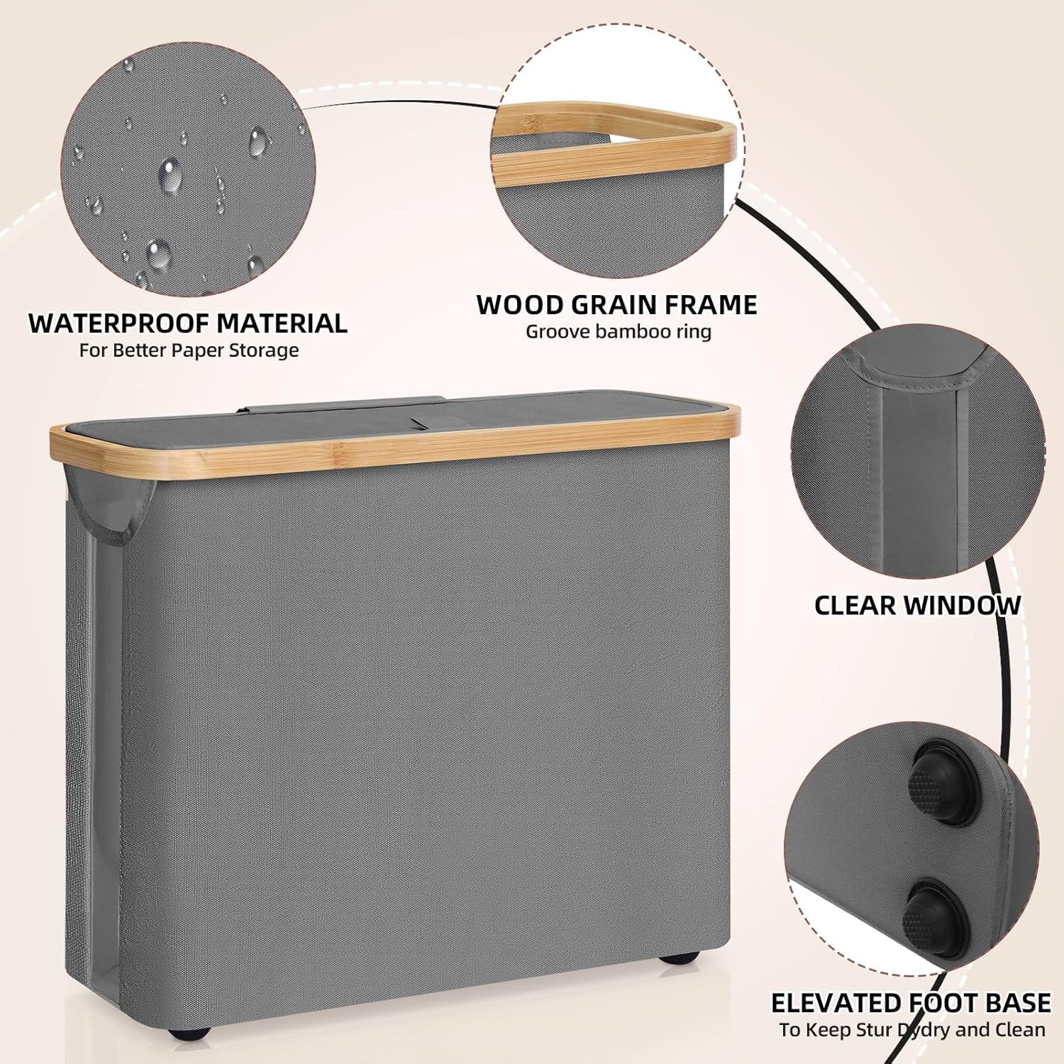 CARLA HOME 2 pack Toilet Paper Storage Basket Holds Up to 12 Rolls with Bamboo Lid and Handle for RV Closet (Grey)-1978962264329424899