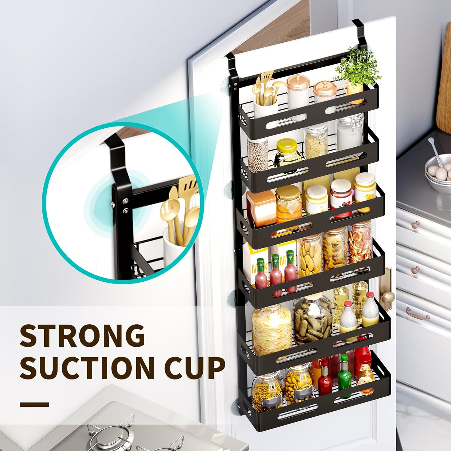 CARLA HOME 6 Tier Over the Door Organizer with Adjustable Metal Pantry Storage Rack and Hanging Baskets for Kitchen and Bathroom-1992735288631365635