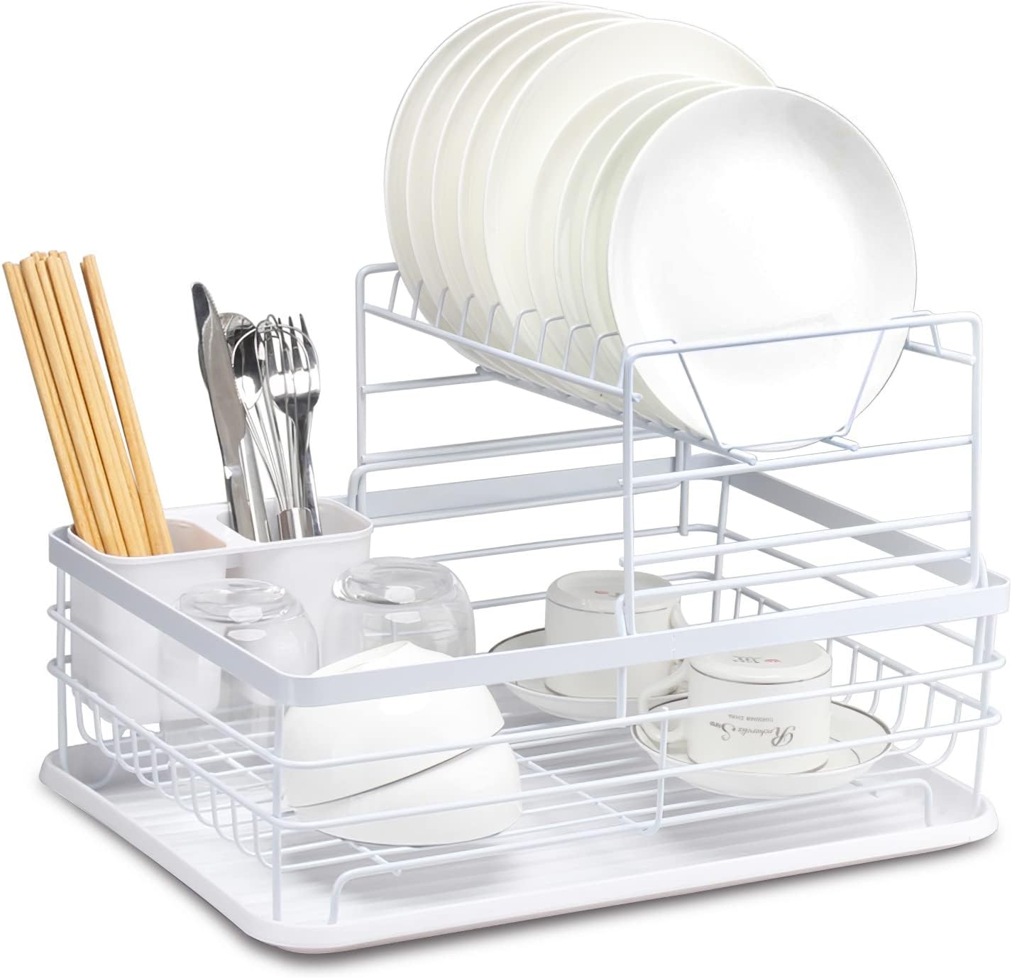CARLA HOME 2-Tier Dish Drying Rack for Kitchen Counter with Removable Drip Tray, Utensil Holder and Cutlery Organizer-1992735290913067008