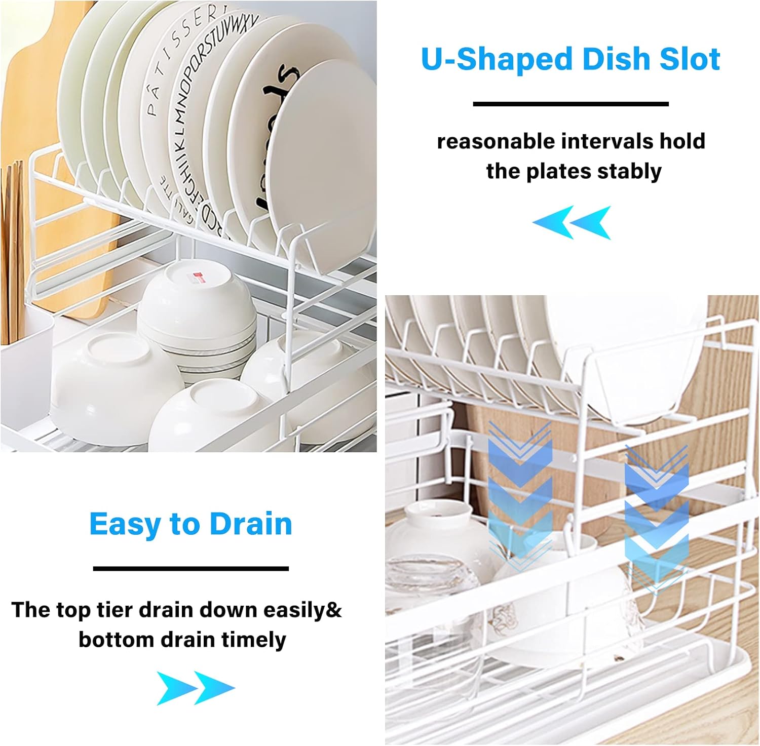 CARLA HOME 2-Tier Dish Drying Rack for Kitchen Counter with Removable Drip Tray, Utensil Holder and Cutlery Organizer-1992735290913067013