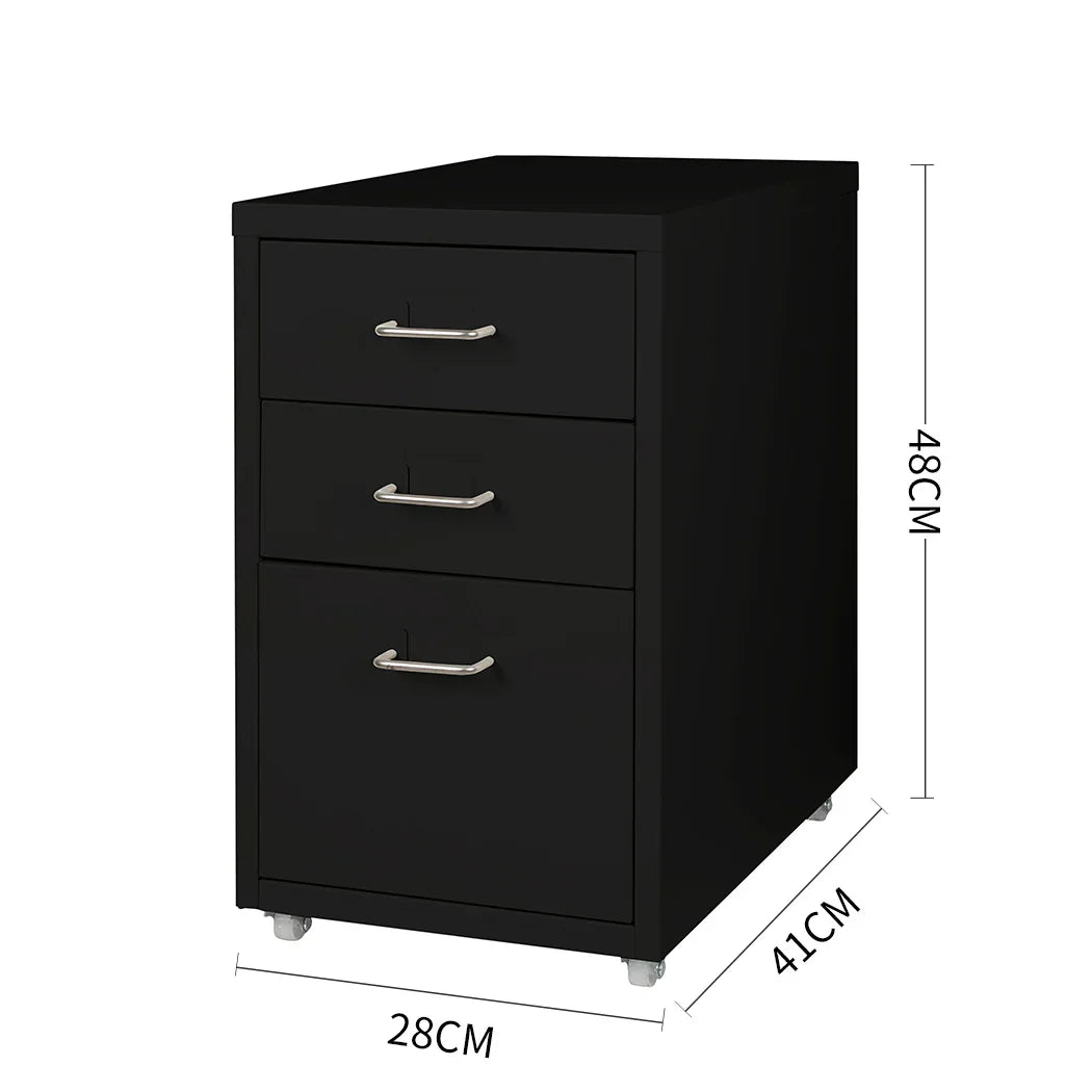Levede 3 Drawer Office Drawers Cabinet Black-2018816765886337026