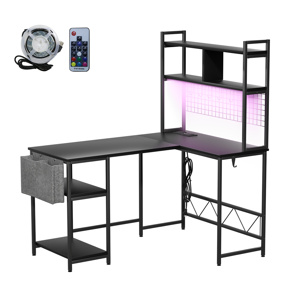 Levede L Shaped Gaming Desk with LED Lights Black-1950769998926581768