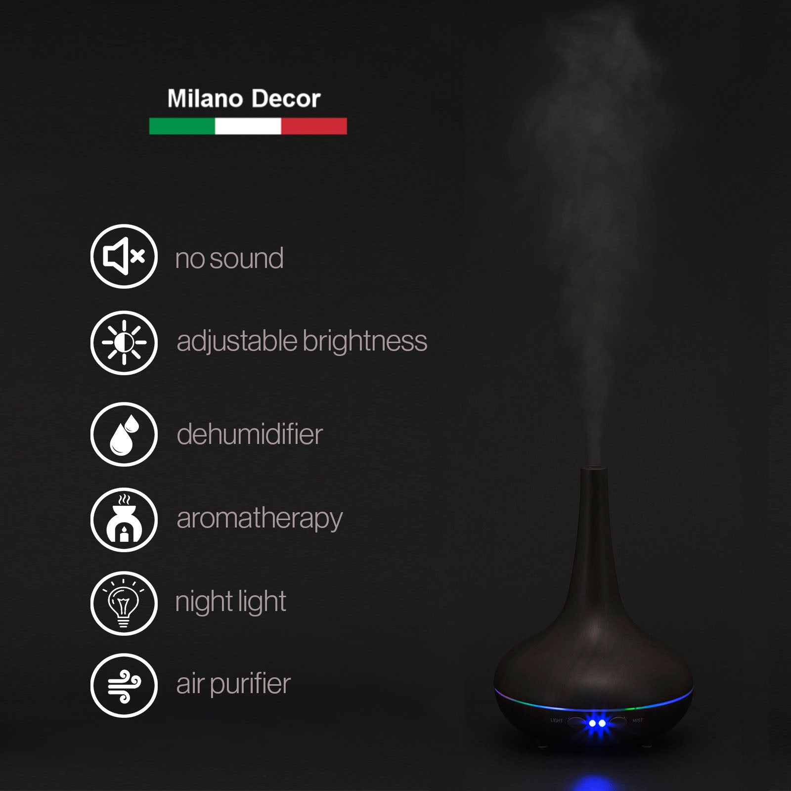 Milano Decor Ultrasonic Aroma Diffuser - Dark Wood Grain Color-1889884789427802115