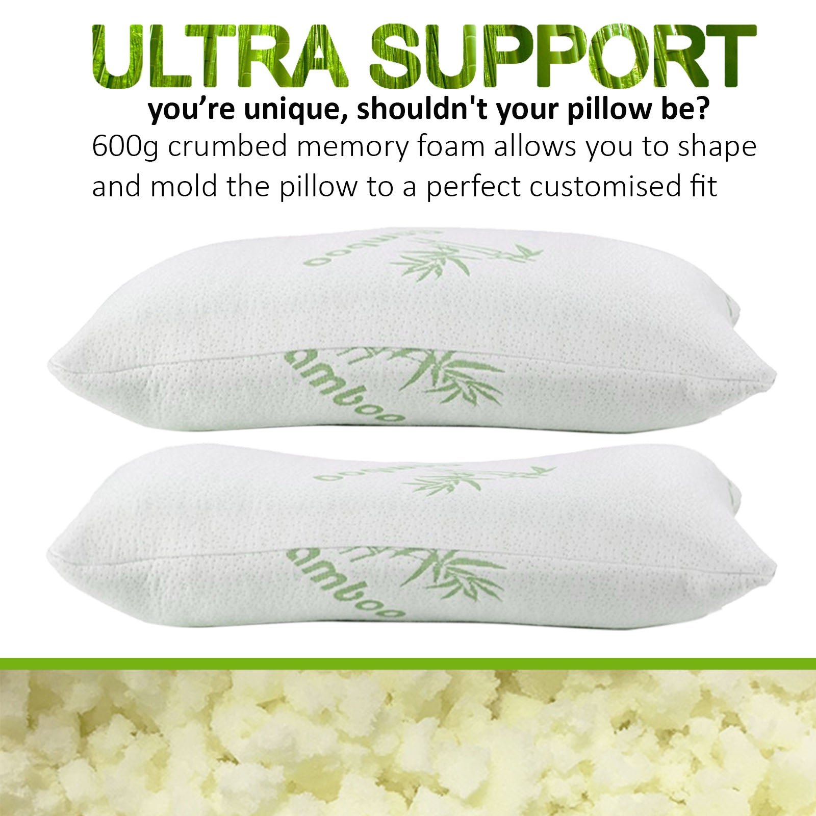 ROYAL COMFORT BAMBOO COVERED MEMORY FOAM PILLOW - 2PK-1899951211533176834