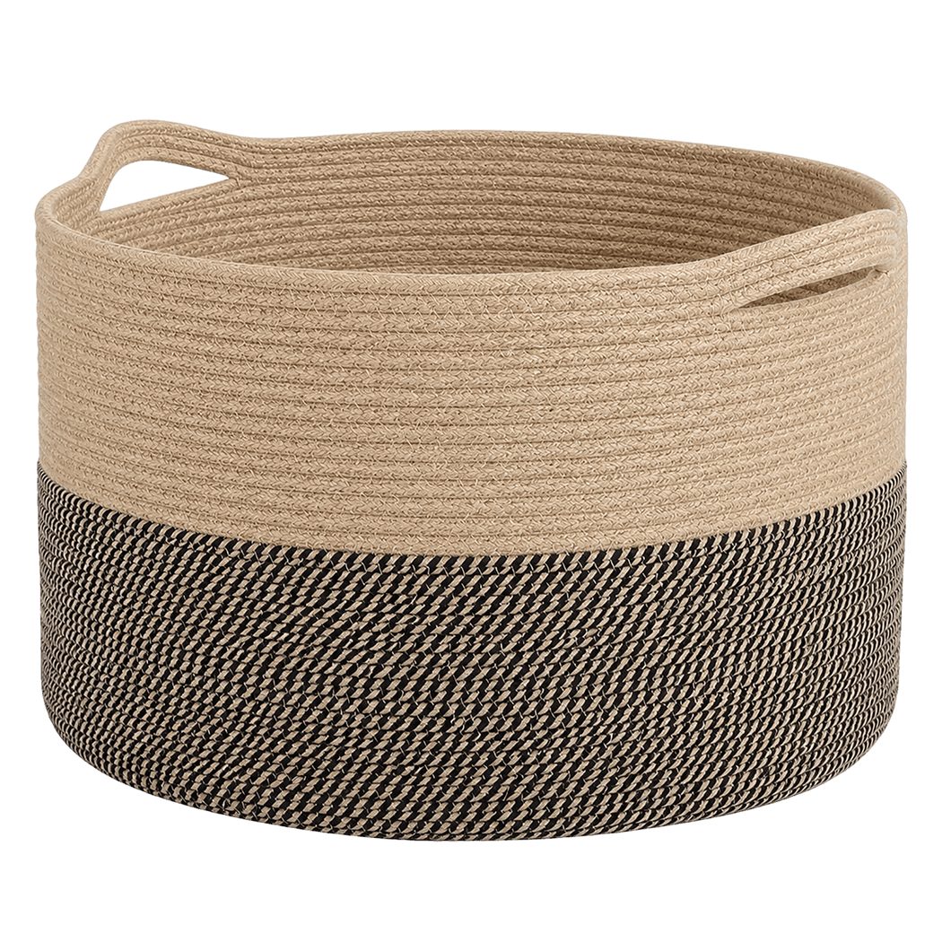Levede Blanket Basket Large Cotton Rope Jute with Handles Foldable Home Yellow-2100035023964082184