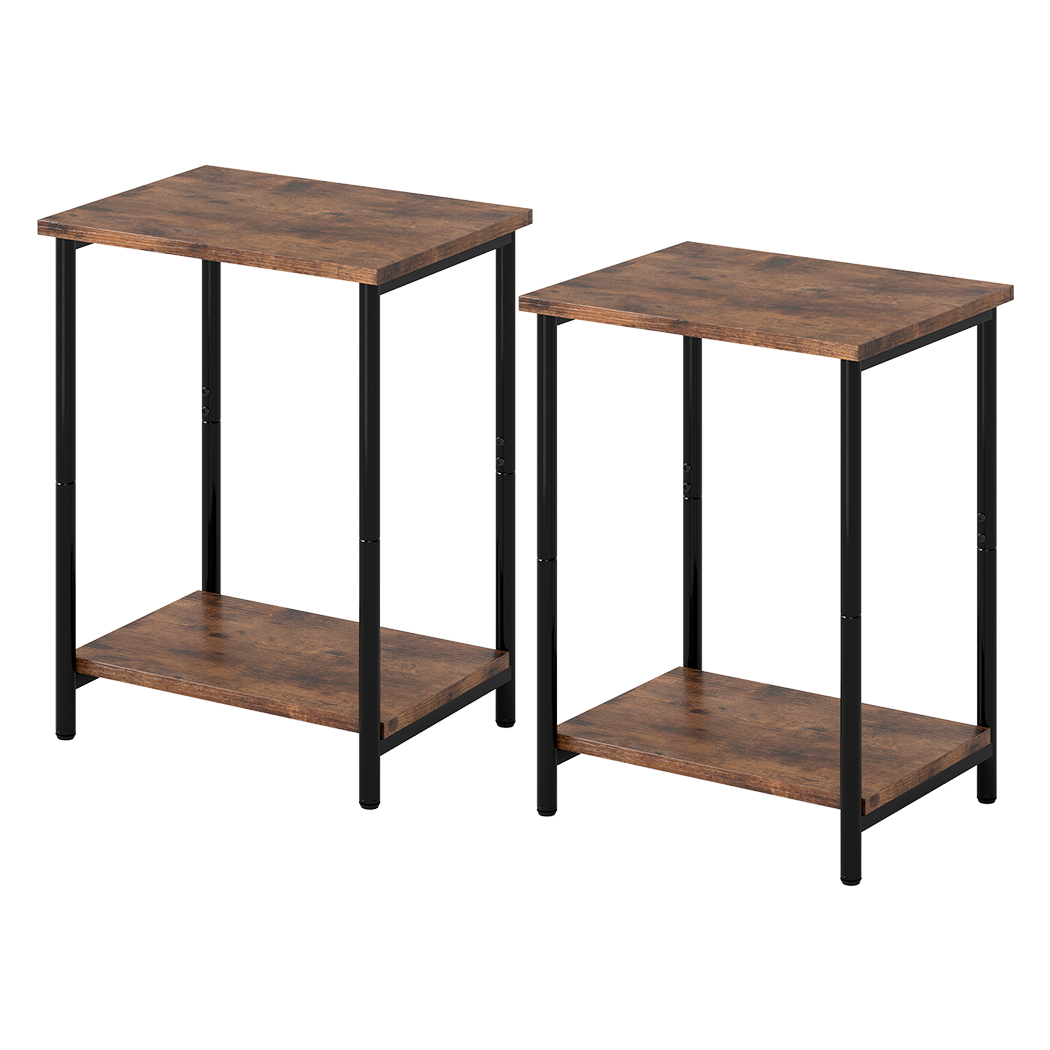 Levede Side Table 2 Pcs Industrial Vintage End Table 2-Tier Storage Nightstand-2072893557349421064
