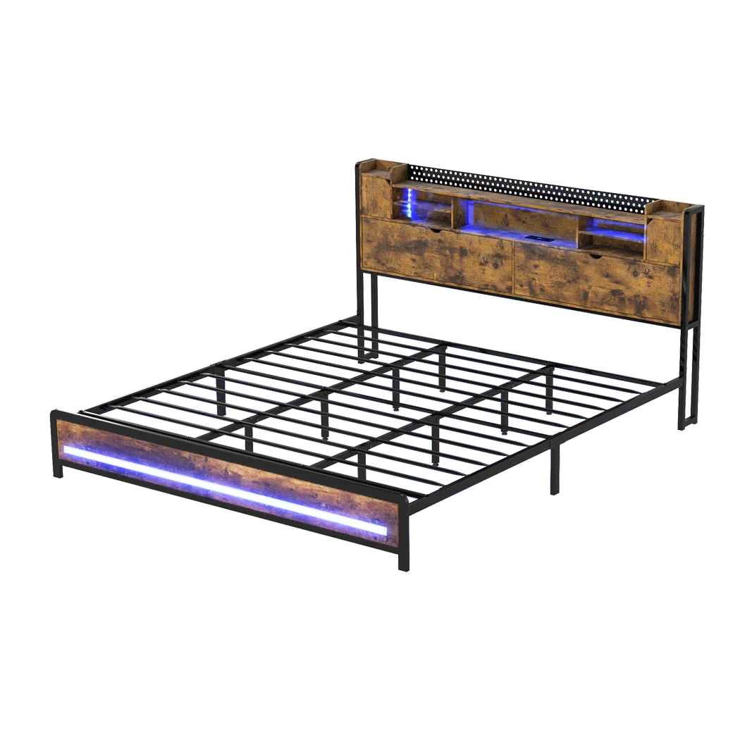 Levede King Bed Frame Storage Headboard Industrial-2050056748856905736