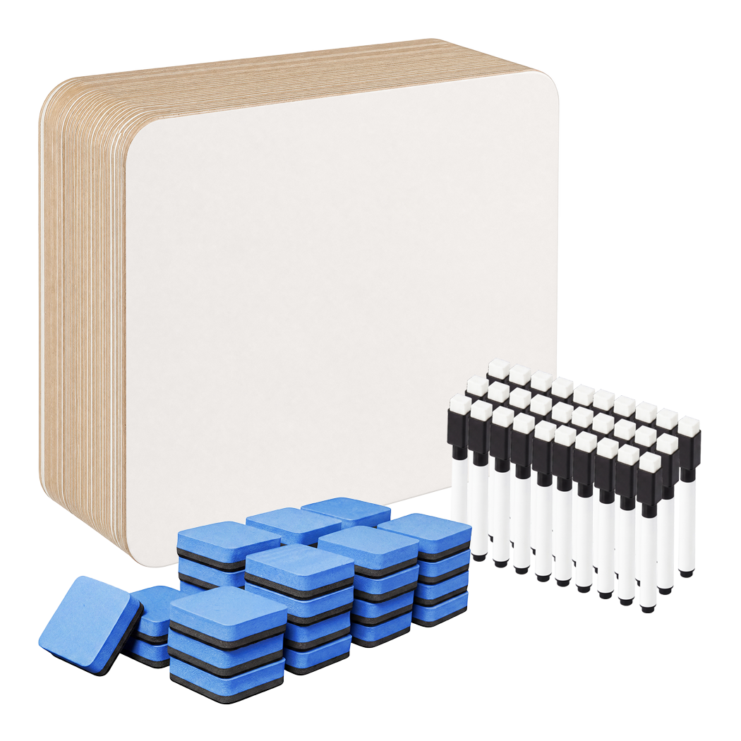 Levede Mini Whiteboard 30 Pack 2 Sided with Pens Erasers Classroom White-2100035036299530248